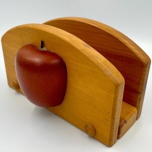 Vintage Red Apple Wood Napkin Holder: Handmade Canadian Kitchen Decor